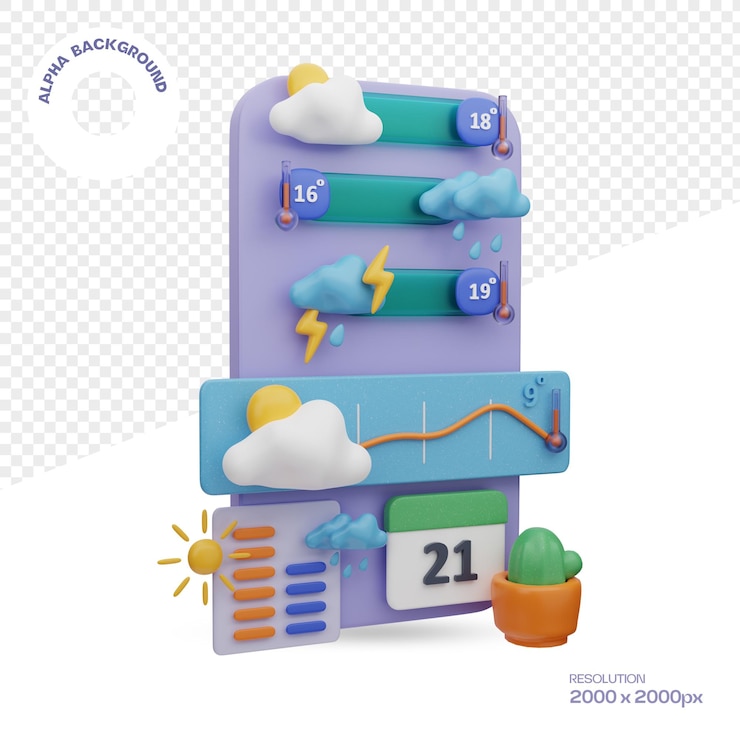 PSD el icono de la interfaz 3d móvil inteligente del tiempo