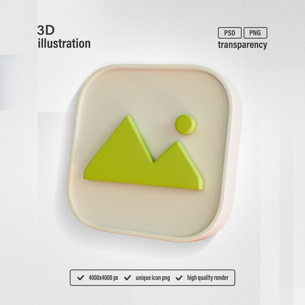 Icono de la interfaz de usuario de la aplicación de imágenes de galería Ilustración de renderizado 3D aislado
