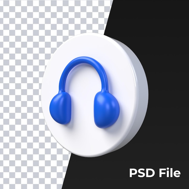 Icono de interfaz de usuario brillante mate azul de auriculares de música 3d render Premium Psd