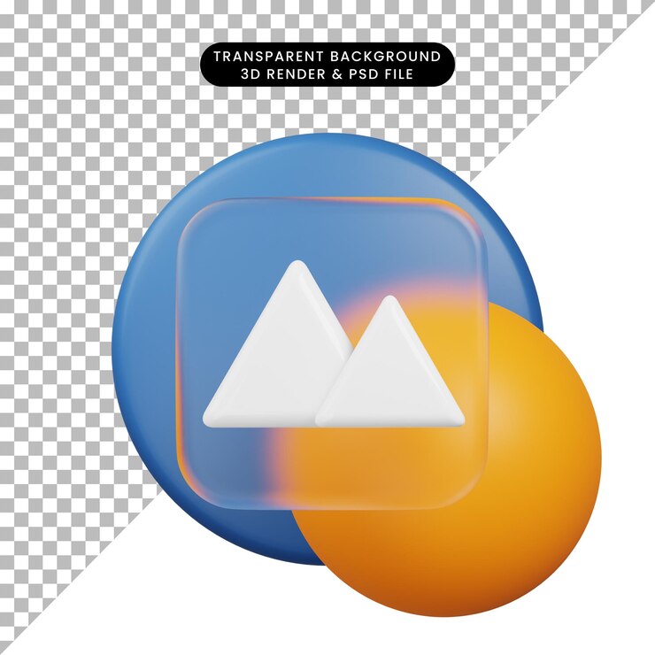 PSD icono de interfaz de usuario de ilustración 3d icono de galería de morfismo de vidrio render 3d
