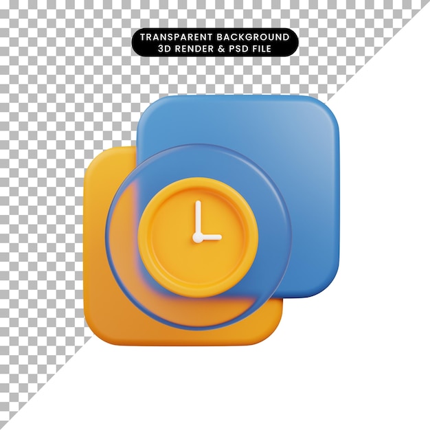 Icono de interfaz de usuario de ilustración 3d icono de reloj de morfismo de vidrio render 3d