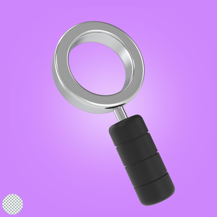 PSD icono de investigación aislado de ilustración 3d de lupa