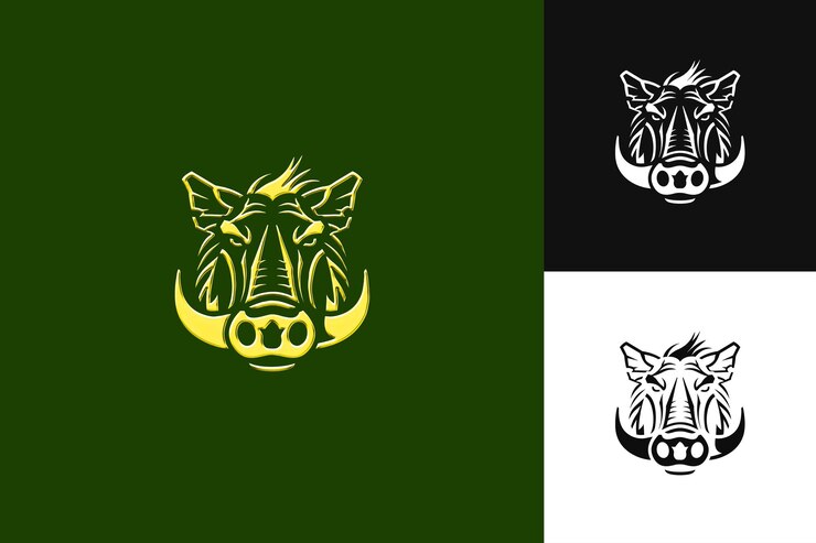 PSD icono de jabalí emblema con borda africana ilustración de jabalín duro diseño artístico vectorial de animales