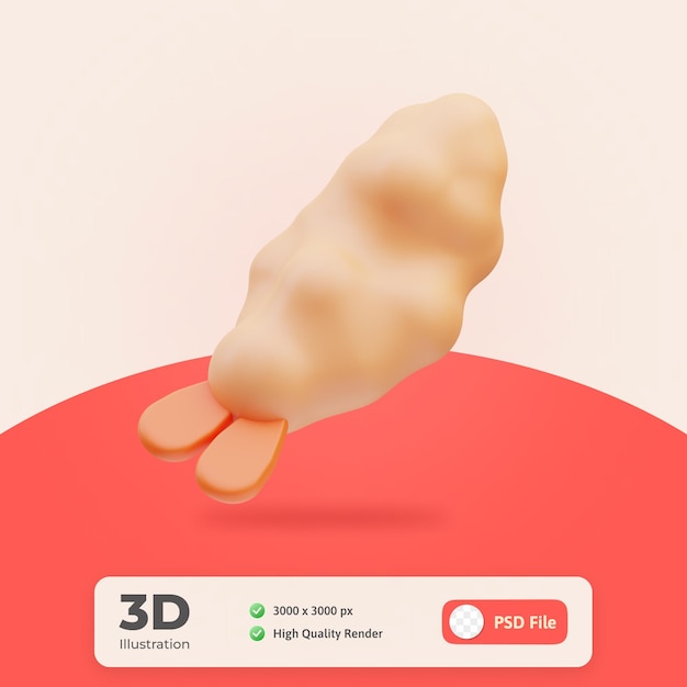 icono japonés, camarón, tempura, 3d, ilustración