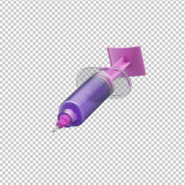 Icono de jeringa rosa y púrpura 3d con fondo transparente