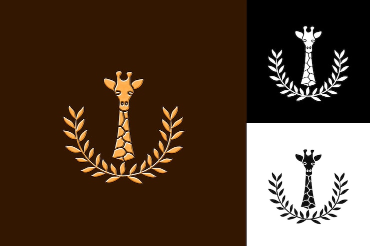 PSD icono de jirafa emblema de cuello largo con borde de sabana ilustración suave diseño de arte vectorial de animales