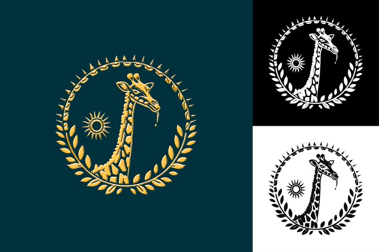 PSD icono de jirafa silueta de cuello largo con africano como frontera g ilustración diseño de arte vectorial de animales