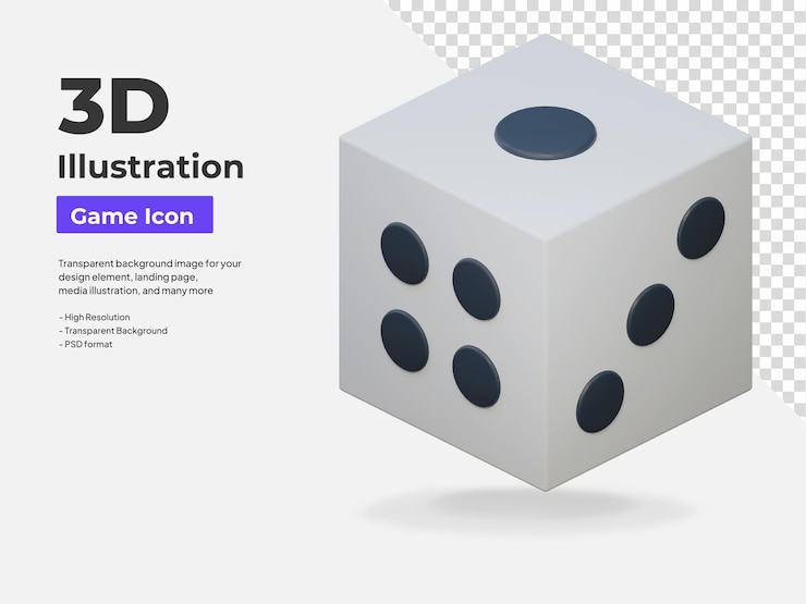 PSD icono de juego de dados de casino ilustración 3d