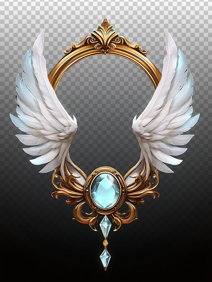 PSD icono de juego de fantasía simétrico con alas de pluma