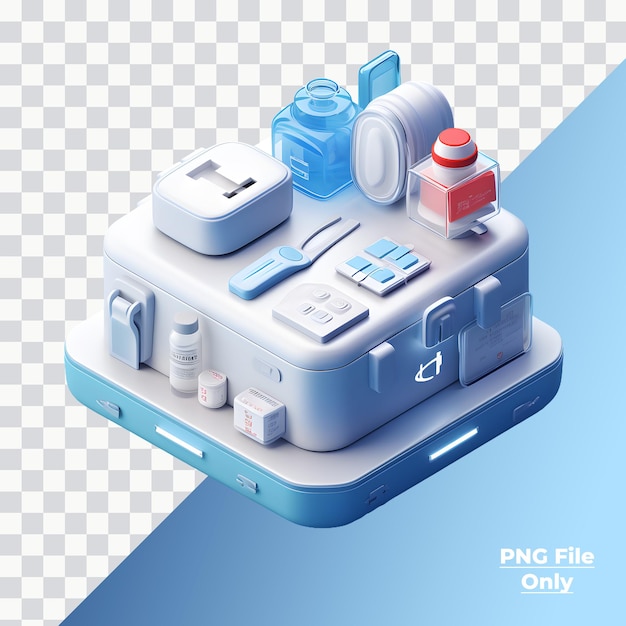 PSD icono de kit médico azul suave iluminación suave solo png premium psd