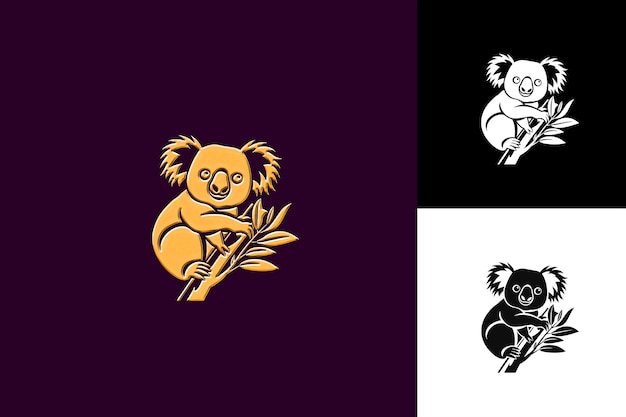 Icono de Koala Emblema acurrucado con frontera australiana Ilustración suave de Koala Diseño artístico vectorial de animales