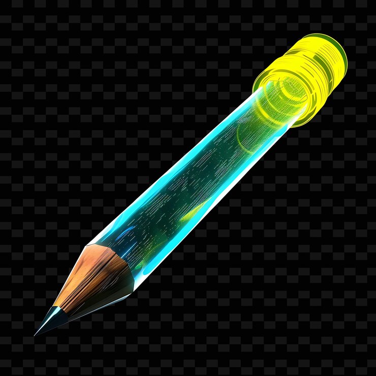 PSD icono de lápiz 3d con punta afilada hecho con acrílico png de moda con forma de color neón