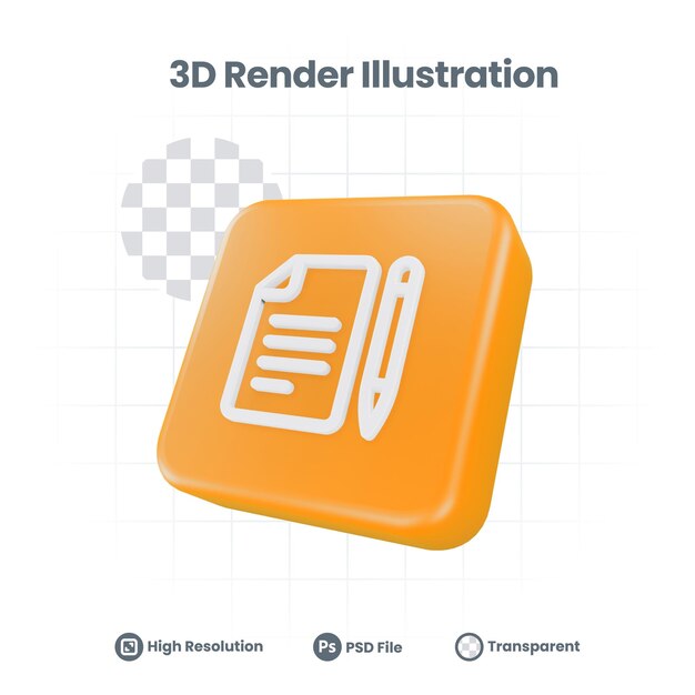 Icono de lápiz de archivo de procesamiento 3D para promoción de redes sociales de aplicaciones móviles web