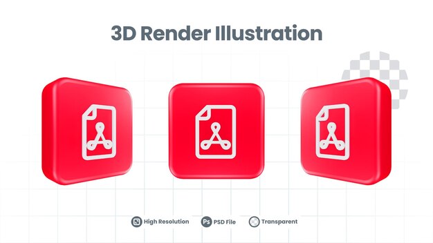Icono de lector de acrobat de carpeta realista 3D para promoción de redes sociales de aplicaciones móviles web