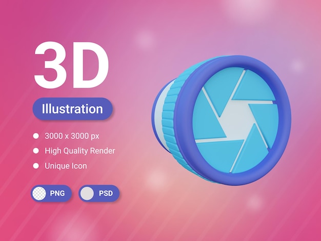 Icono de lente de cámara 3d