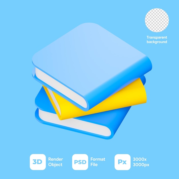 Icono de libro de renderizado 3D con fondo transparente