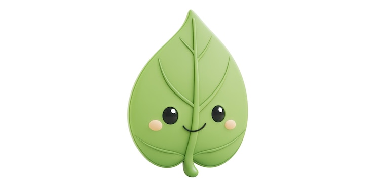 PSD icono de una linda hoja verde con rostro sonriente aislado en un fondo transparente