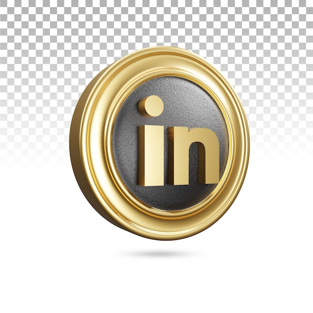 Icono de linkedin dorado en renderizado 3d
