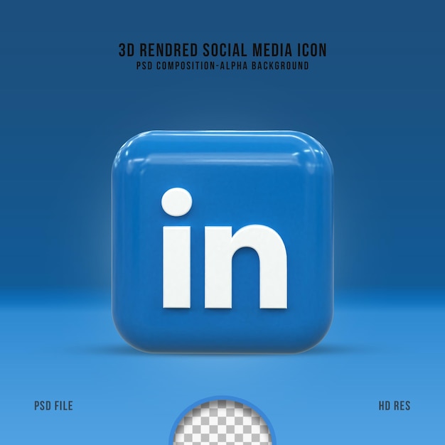 Icono de linkedin de redes sociales 3d concepto 3d de redes sociales brillante colorido