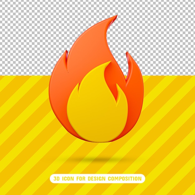 PSD icono de llama de fuego 3d en renderizado 3d aislado