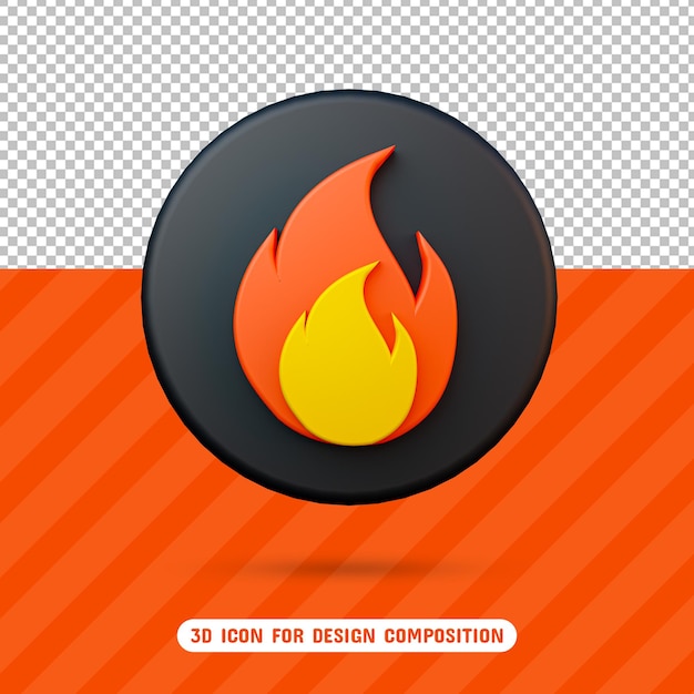 Icono de llama de fuego 3D en renderizado 3D aislado