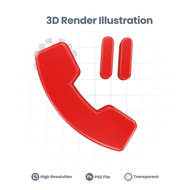 Icono de llamada de pausa de ilustración 3D para promoción de redes sociales de aplicaciones móviles web