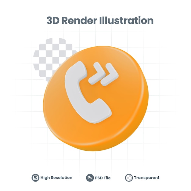 Icono de llamada saliente de representación 3d para promoción de redes sociales de aplicaciones móviles web