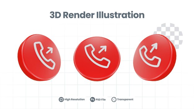 Icono de llamada saliente de representación 3D para promoción de redes sociales de aplicaciones móviles web