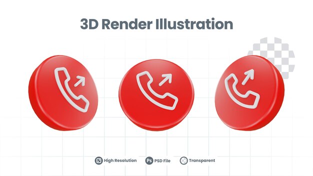 PSD icono de llamada saliente de representación 3d para promoción de redes sociales de aplicaciones móviles web