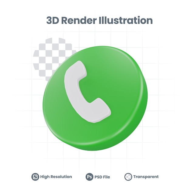 Icono de llamada telefónica de representación 3d para promoción de redes sociales de aplicaciones móviles web