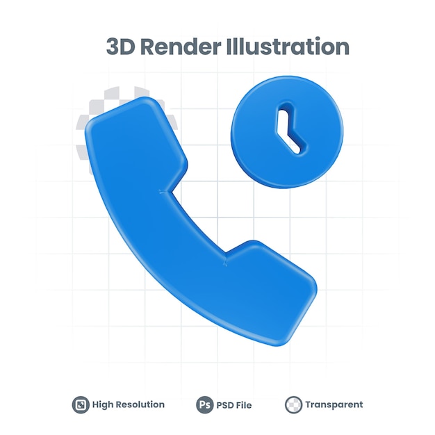 Icono de llamada de tiempo de ilustración 3D para promoción de redes sociales de aplicaciones móviles web