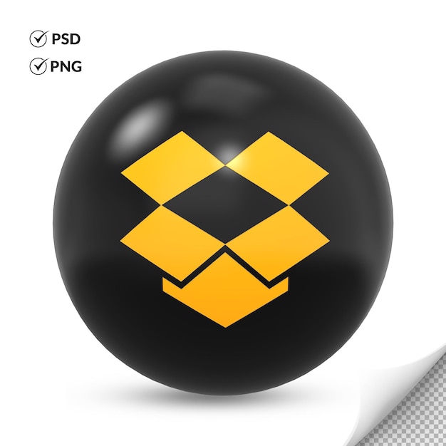 PSD icono de logotipo de dropbox de color amarillo negro redondo 3d