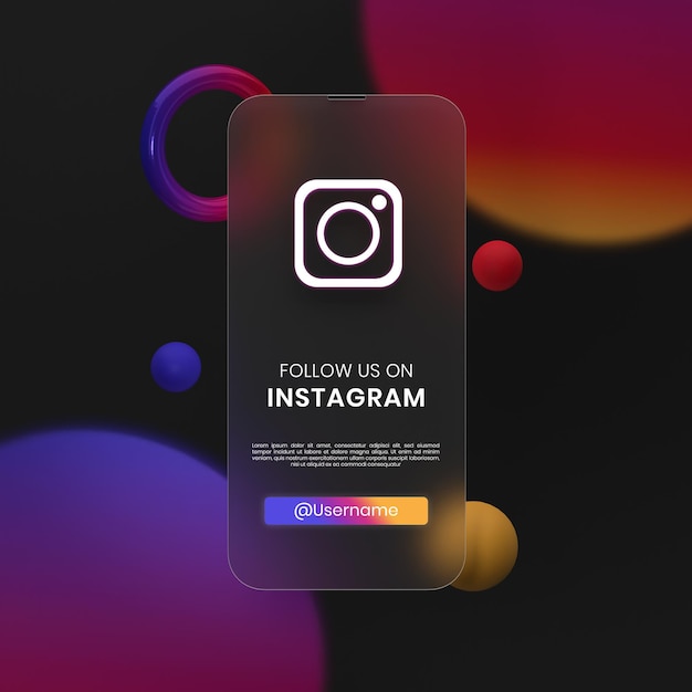 PSD icono de logotipo de instagram de concepto creativo en plantilla de iconos de redes sociales de fondo de morfismo de vidrio