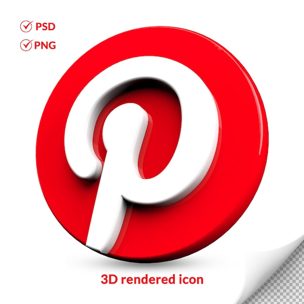 PSD Ícono de logotipo de redes sociales de pinterest 3d