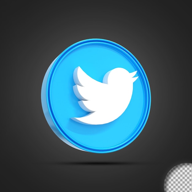 Icono de logotipo de redes sociales de Twitter brillante renderizado 3d