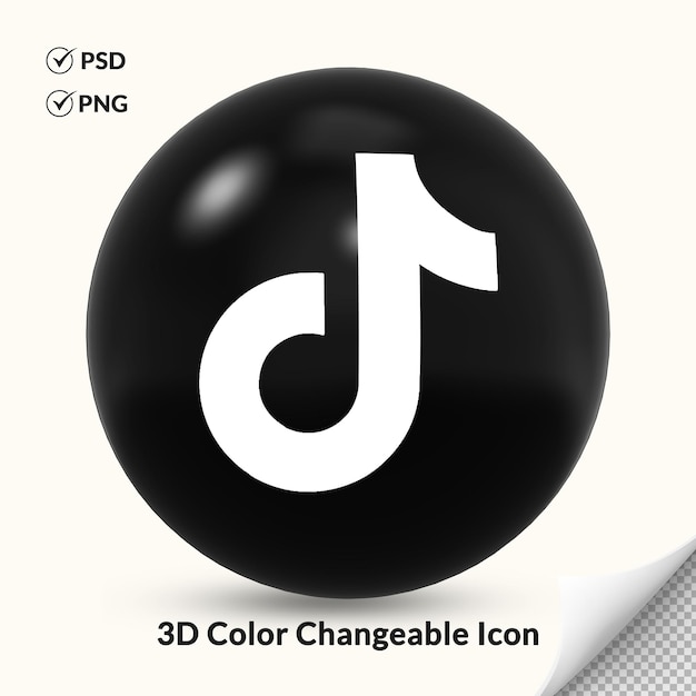 PSD Ícono de logotipo de tiktok redondo cambiable en color 3d