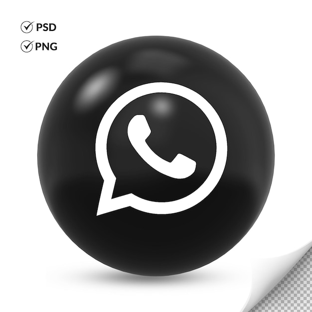 PSD icono de logotipo de whatsapp de color blanco y negro redondo 3d