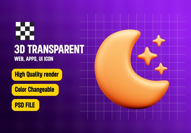 Icono de la luna creciente en 3D