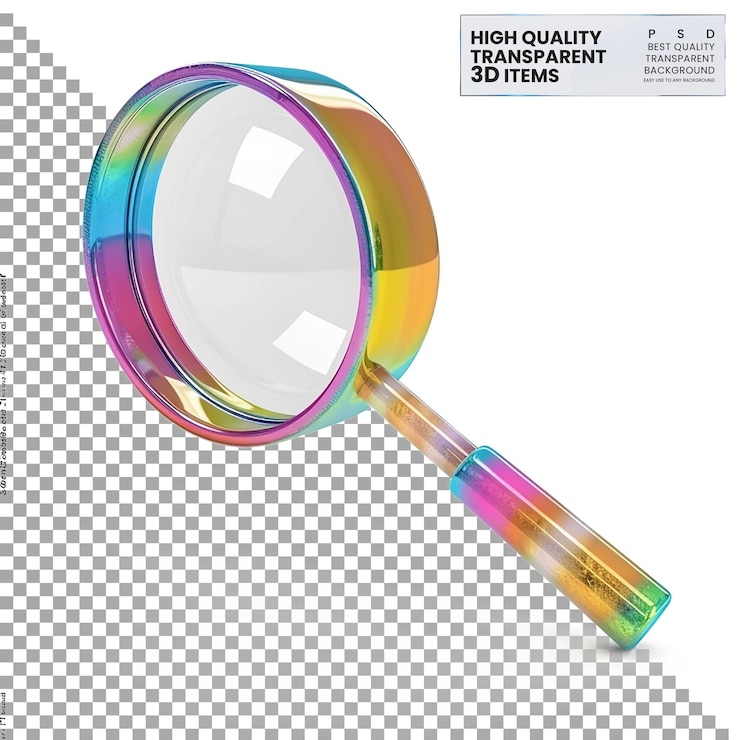 PSD icono de lupa 3d una lupa 3d de colores sobre un fondo transparente
