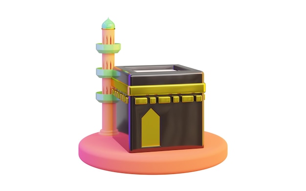 Icono de makka sobre fondo blanco concepto de renderizado 3d para el festival ramadan eid hajj