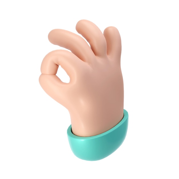 El icono de la mano en 3D de dibujos animados que hace el gesto OK La mano en el estilo de la caricatura muestra el signo OK Rendering Business clip art transparente
