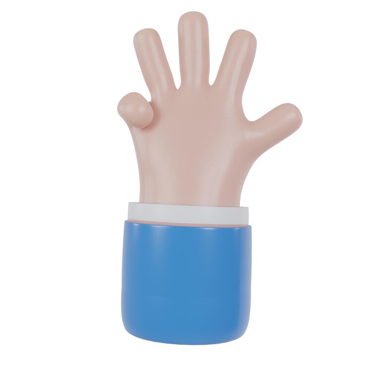 PSD icono de mano 3d muestra cuatro dedos contando ilustración personaje de dibujos animados prediseñadas de negocios