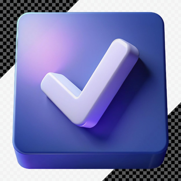 Icono de marca de comprobación 3D en el cuadrado azul