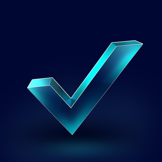 Ícono de marca de comprobación azul renderizado en 3D en fondo oscuro