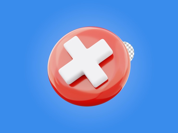 PSD el icono de la marca de cruz es el botón equivocado la forma de la elipse la ilustración de renderización 3d aislada en un fondo transparente