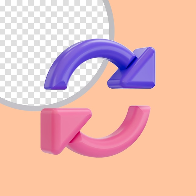 icono de marca de rotación de aspecto de dibujos animados brillante realista representación 3d para flechas de actualización giradas