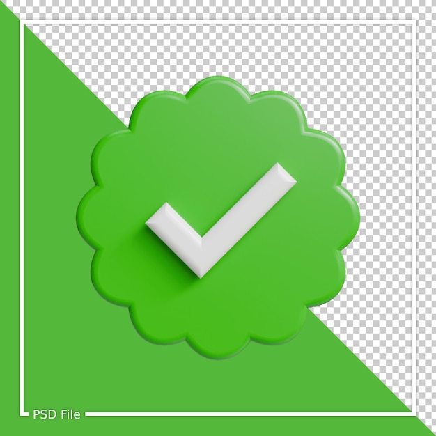 Ícono de marca de verificación 3D en estilo brillante verde