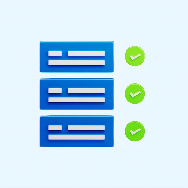 PSD icono de marca de verificación 3d render png combinación de colores azul y verde