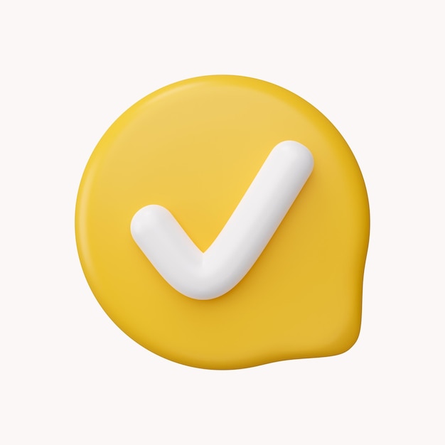 PSD icono de marca de verificación amarilla aislado sobre fondo blanco 3d render ilustración