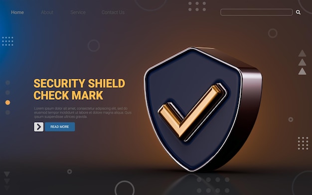Icono de marca de verificación de escudo de seguridad sobre fondo oscuro 3d render concepto para protección segura aprobado